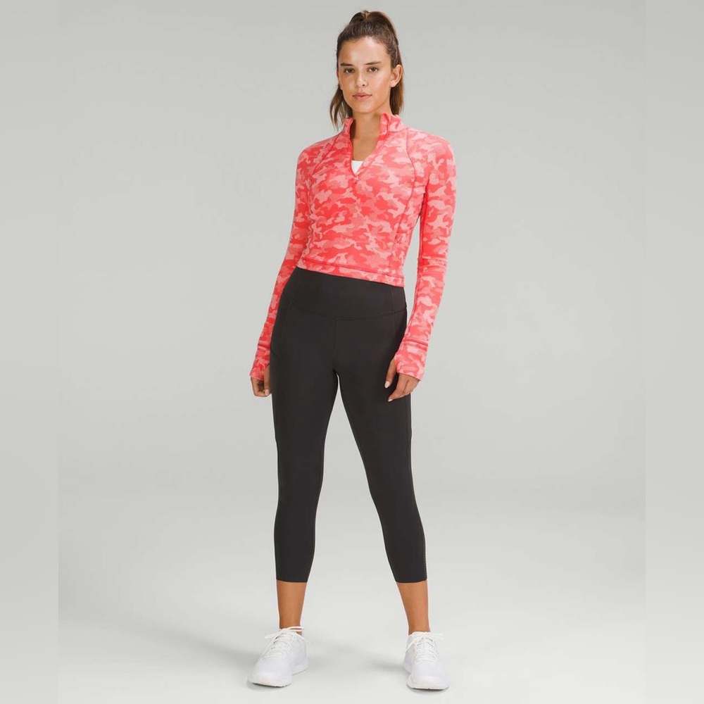 Lululemon Its Rulu Run Cropped Half Zip - Heritage Camo Jacquard Raspberry Pink - Picture 2 of 8